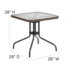 MoTak M226 28" Square Patio Table w/ (4) Brown Rattan Arm Chairs - Glass Top, Black Powder Coated Metal Base thumbnail 2
