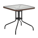 MoTak M226 28" Square Patio Table w/ (4) Brown Rattan Arm Chairs - Glass Top, Black Powder Coated Metal Base thumbnail 3