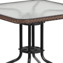 MoTak M226 28" Square Patio Table w/ (4) Brown Rattan Arm Chairs - Glass Top, Black Powder Coated Metal Base thumbnail 7