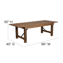 MoTak M227 Rectangular Folding Farm Table - Rustic Plank Top, Wood Legs & Black Steel Posts, 96"W x 40"D x 30"H thumbnail 2