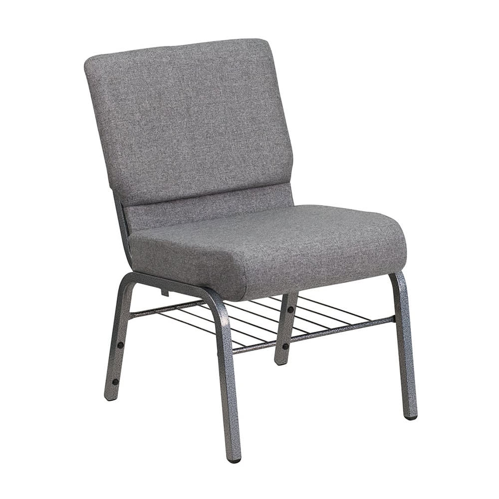 MoTak M229 Stackable Extra Wide Church Chair - Silver Steel Frame w/ Gray Polyester Back & Seat