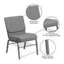 MoTak M229 Stackable Extra Wide Church Chair - Silver Steel Frame w/ Gray Polyester Back & Seat thumbnail 3