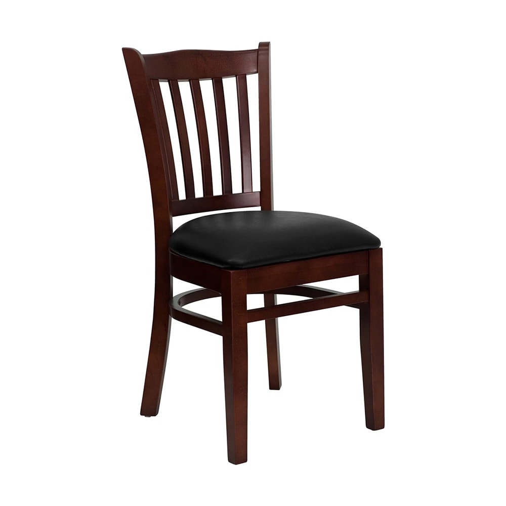MoTak M230 Restaurant Chair w/ Vertical Slat Back - Black Vinyl Seat w/ Mahogany Finished Beechwood Frame