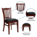 MoTak M230 Restaurant Chair w/ Vertical Slat Back - Black Vinyl Seat w/ Mahogany Finished Beechwood Frame thumbnail 6
