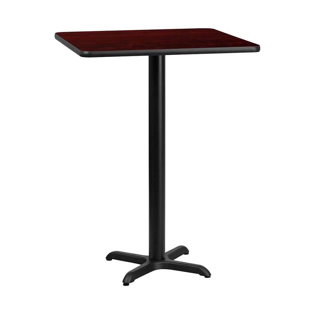 MoTak M232 24" Square Bar Height Table - Mahogany Laminate Top w/ Black Powder Coated Cast Iron Base