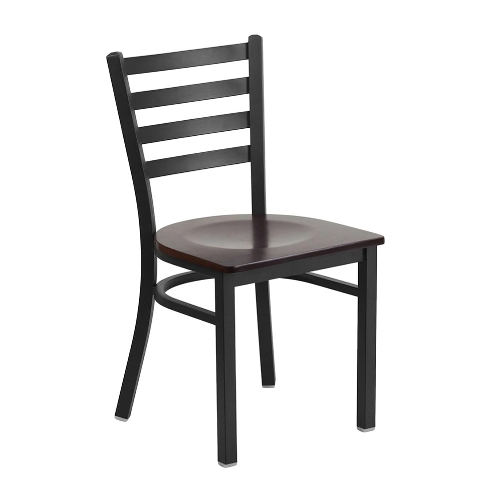 MoTak M236 Restaurant Chair w/ Ladder Back - Walnut Wood Seat w/ Black Powder Coated Steel Frame