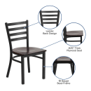 MoTak M236 Restaurant Chair w/ Ladder Back - Walnut Wood Seat w/ Black Powder Coated Steel Frame thumbnail 3