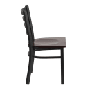 MoTak M236 Restaurant Chair w/ Ladder Back - Walnut Wood Seat w/ Black Powder Coated Steel Frame thumbnail 6