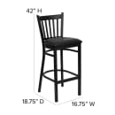 MoTak M237 Bar Stool w/ Black Powder Coated Steel Vertical Slat Back, Black Vinyl Seat thumbnail 2