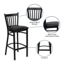 MoTak M237 Bar Stool w/ Black Powder Coated Steel Vertical Slat Back, Black Vinyl Seat thumbnail 3