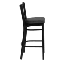 MoTak M237 Bar Stool w/ Black Powder Coated Steel Vertical Slat Back, Black Vinyl Seat thumbnail 6
