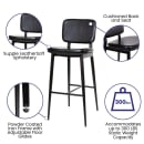 MoTak M240 Bar Stool w/ Black Powder Coated Iron Frame, Black LeatherSoft Upholstered Back & Seat thumbnail 3