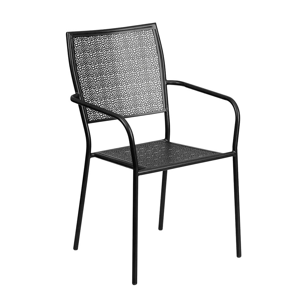 MoTak M241 Outdoor Stacking Armchair w/ Square Rain Flower Mesh Back & Seat - Black Powder Coated  Steel