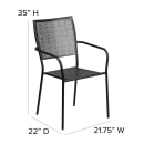 MoTak M241 Outdoor Stacking Armchair w/ Square Rain Flower Mesh Back & Seat - Black Powder Coated  Steel thumbnail 2