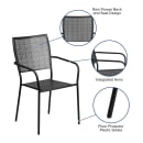 MoTak M241 Outdoor Stacking Armchair w/ Square Rain Flower Mesh Back & Seat - Black Powder Coated  Steel thumbnail 5
