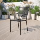 MoTak M241 Outdoor Stacking Armchair w/ Square Rain Flower Mesh Back & Seat - Black Powder Coated  Steel thumbnail 8