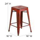 MoTak M243 Counter Height Backless Bar Stool - Power Coated Steel, Distressed Kelly Red thumbnail 2