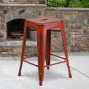MoTak M243 Counter Height Backless Bar Stool - Power Coated Steel, Distressed Kelly Red thumbnail 6