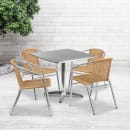 MoTak M245 31 1/2" Square Patio Table w/ (4) Rattan Arm Chairs - Smooth Stainless Steel Top, Aluminum Base thumbnail 4