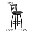 MoTak M246 Bar Stool w/ Black Powder Coated Steel Cross Back, Black Vinyl Seat thumbnail 2