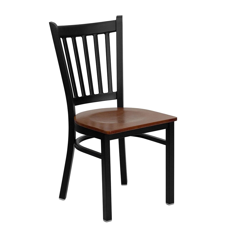 MoTak M248 Restaurant Chair w/ Slat Back - Cherry Wood Seat w/ Black Powder Coated Steel Frame