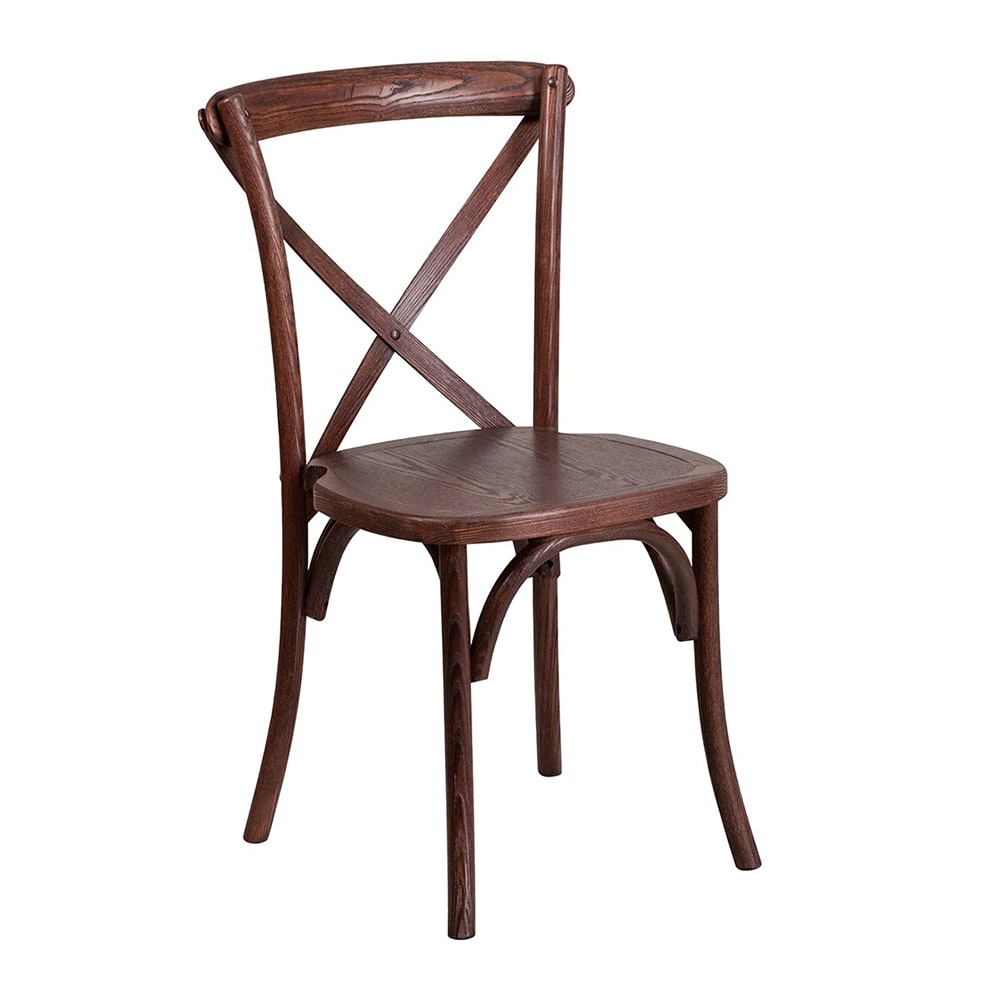 MoTak M250 Stackable Restaurant Chair w/ Cross Back - Mahognay Finished Ash Wood Frame