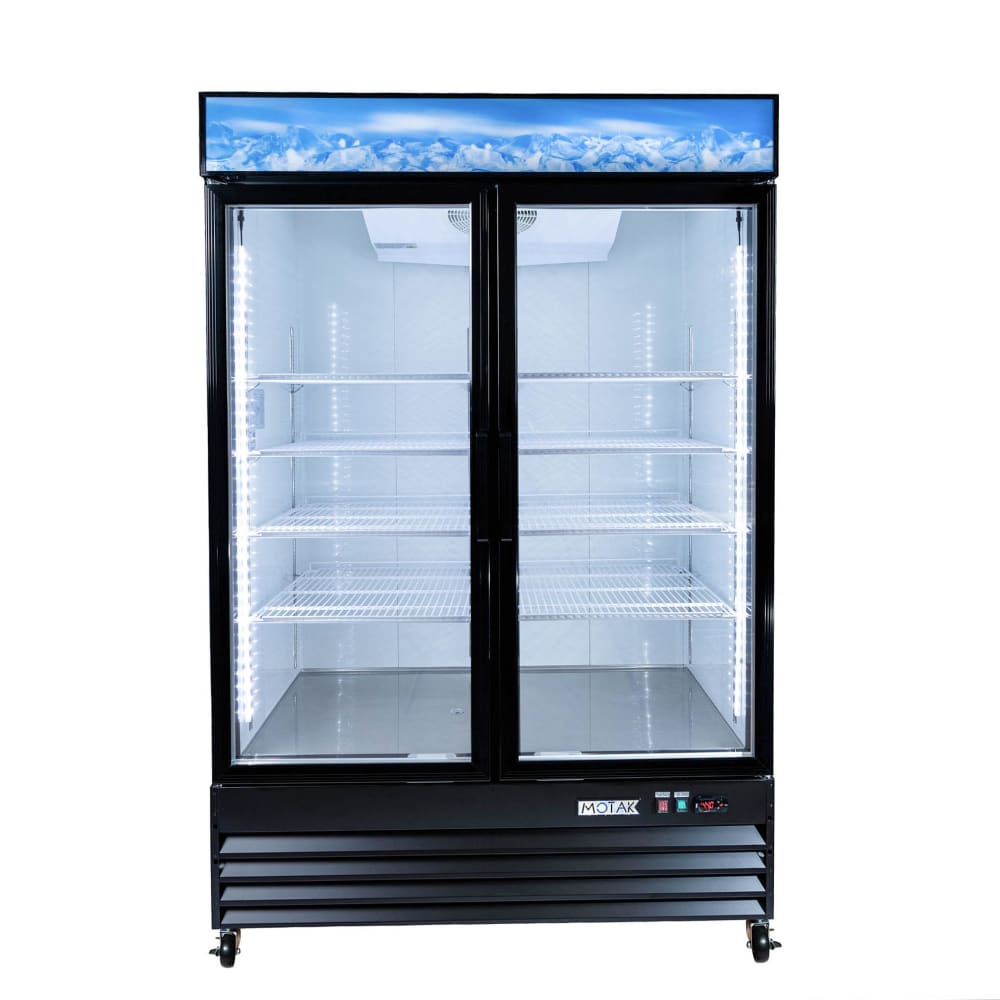 MoTak MFM-2D 53 1/5" Two Section Display Freezer w/ Swing Doors - Bottom Mount Compressor, Black, 115v