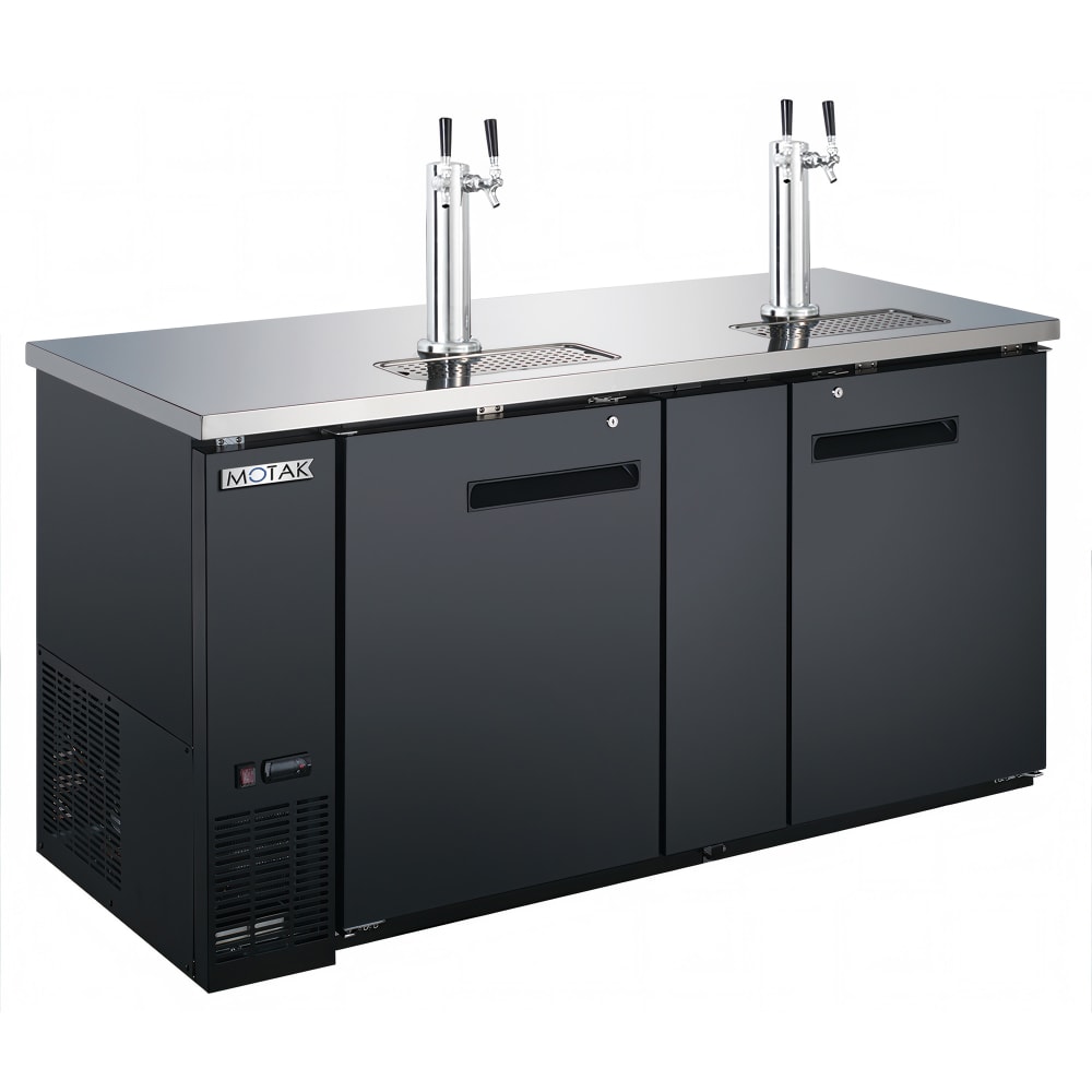 MoTak MRDD-2S-3 69 1/10" Kegerator Beer Dispenser w/ (3) 1/2 Keg Capacity - (2) Columns, Black, 115v