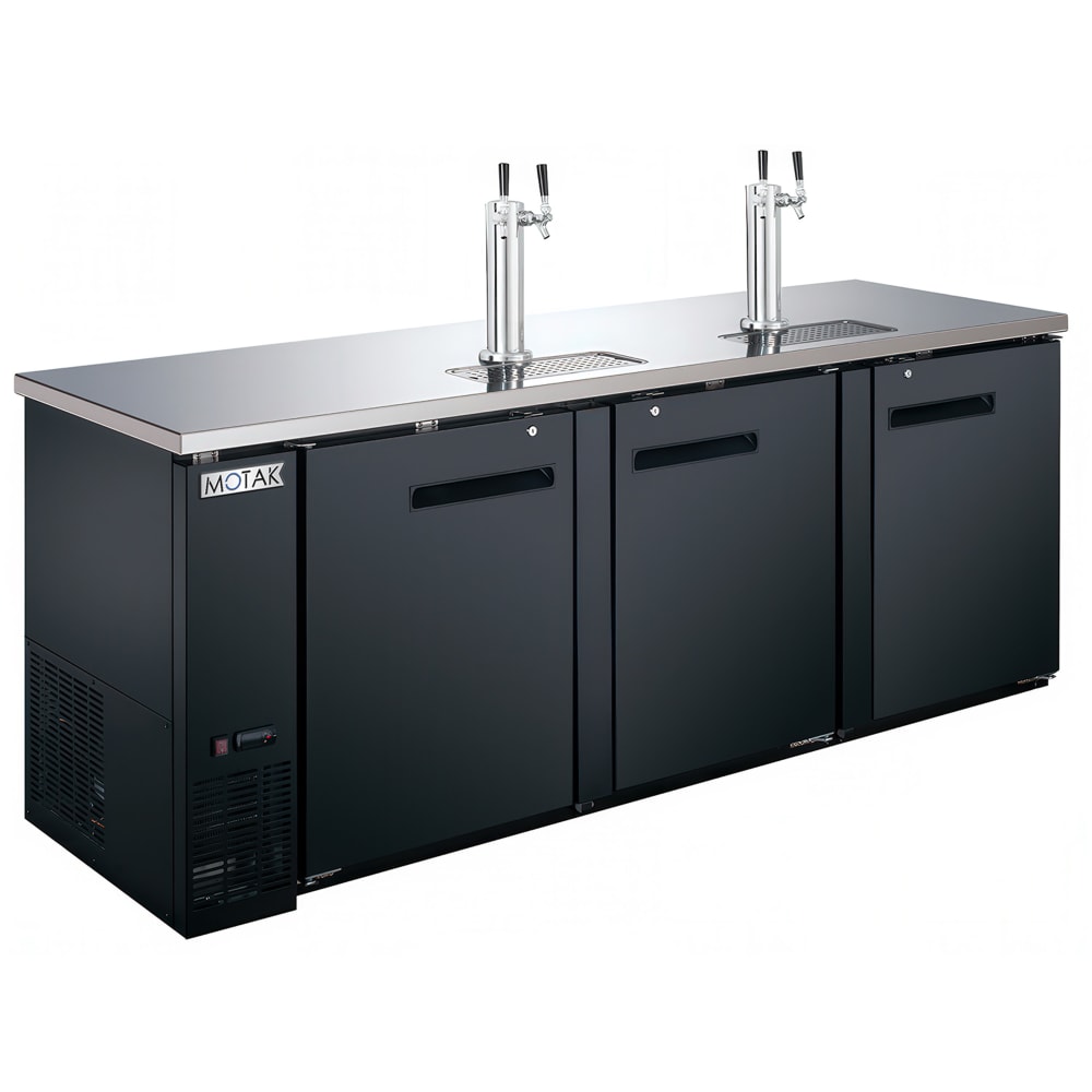 MoTak MRDD-3S-4 90 2/5" Kegerator Beer Dispenser w/ (4) 1/2 Keg Capacity - (2) Columns, Black, 115v