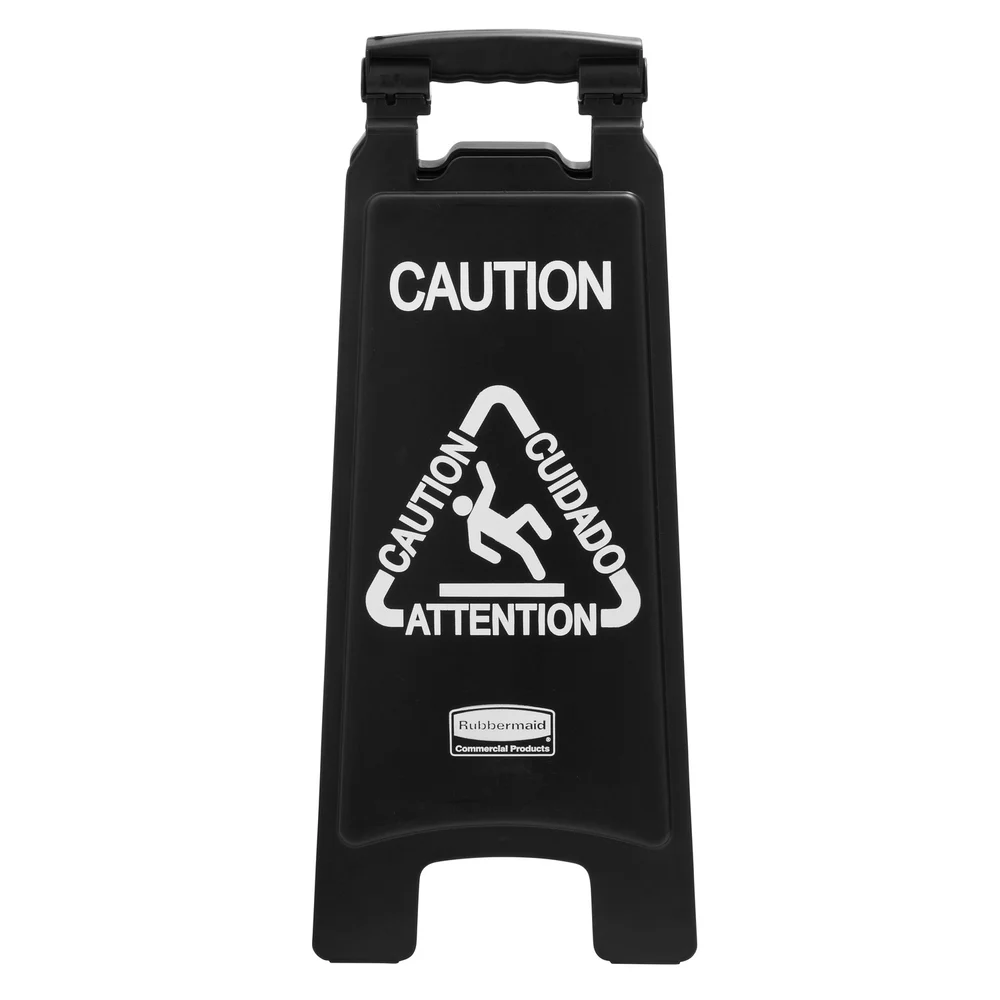 Rubbermaid Commercial Products Executive Series 2-Sided Multilingual Caution Sign, Black