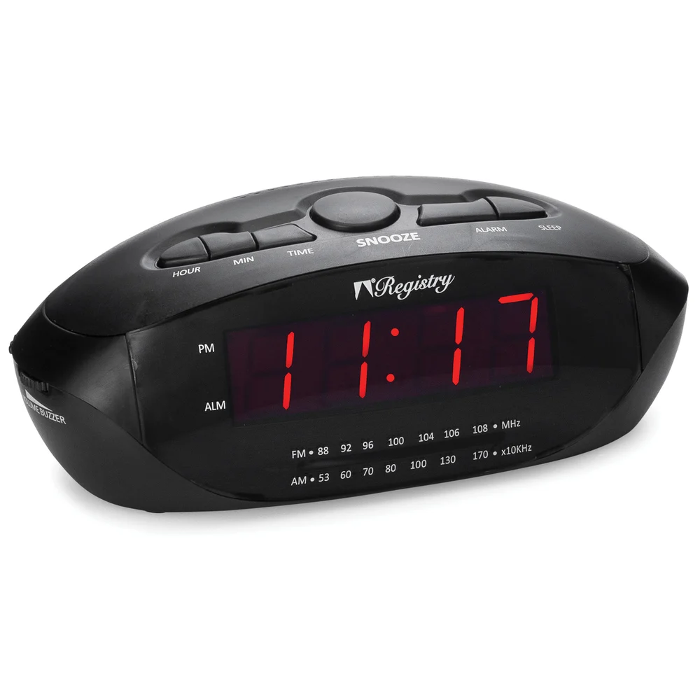 Registry LED Alarm Clock Radio, 0.9" Display, Black