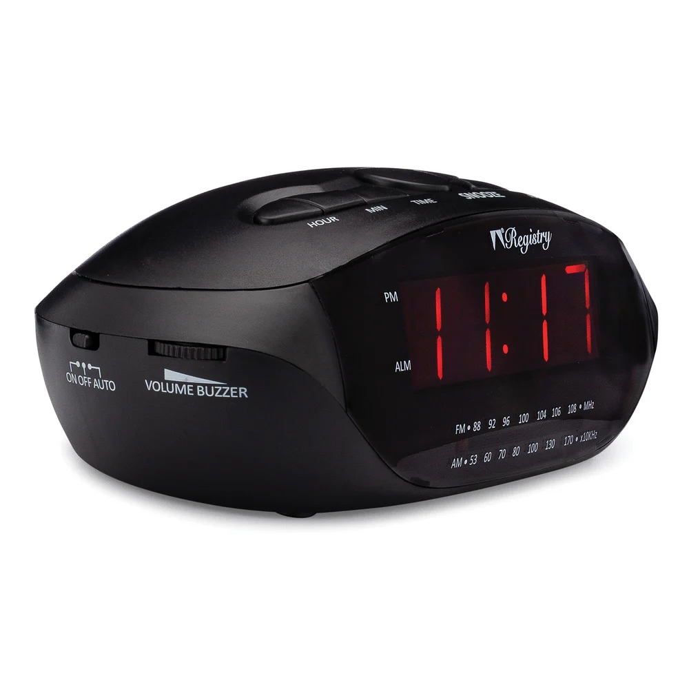 Registry LED Alarm Clock Radio, 0.9" Display, Black thumbnail 3