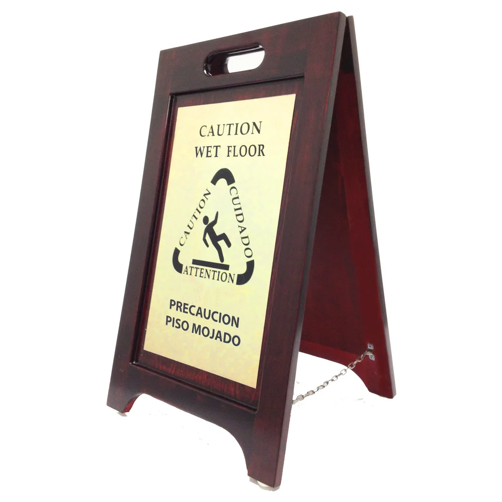 Registry Wood Bilingual Wet Floor Sign, Dark Walnut with Brass Hardware