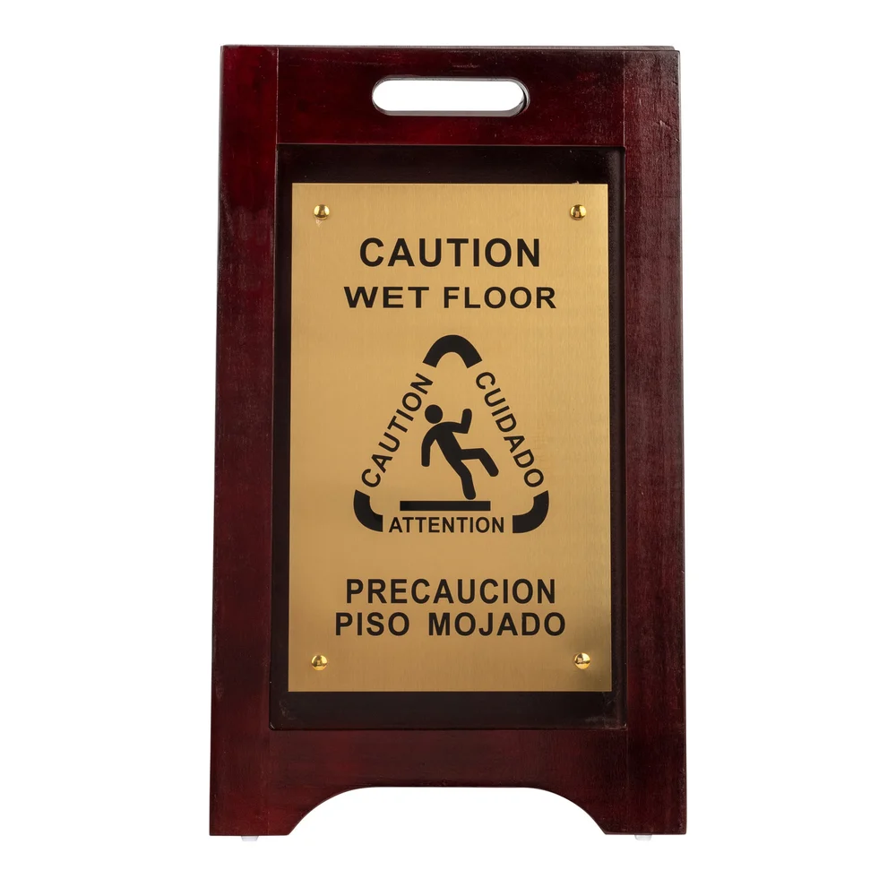 Registry Wood Bilingual Wet Floor Sign, Dark Walnut with Brass Hardware thumbnail 2