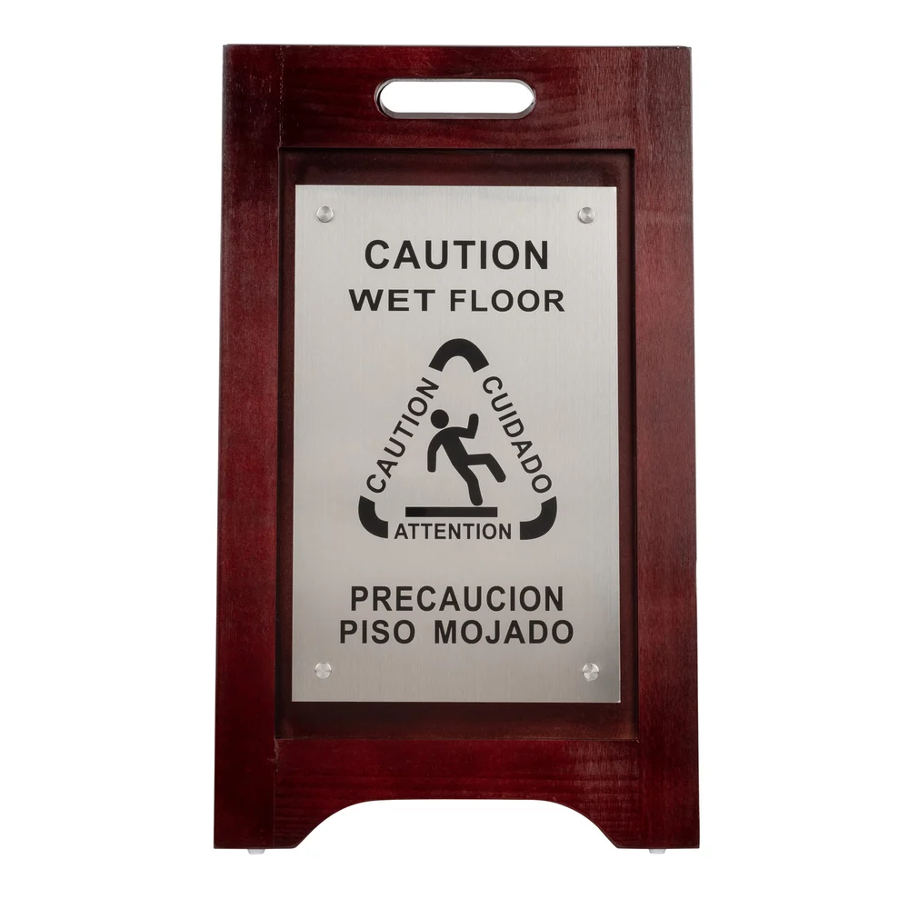 Registry Wood Bilingual Wet Floor Sign, Dark Walnut with Nickel Hardware thumbnail 2