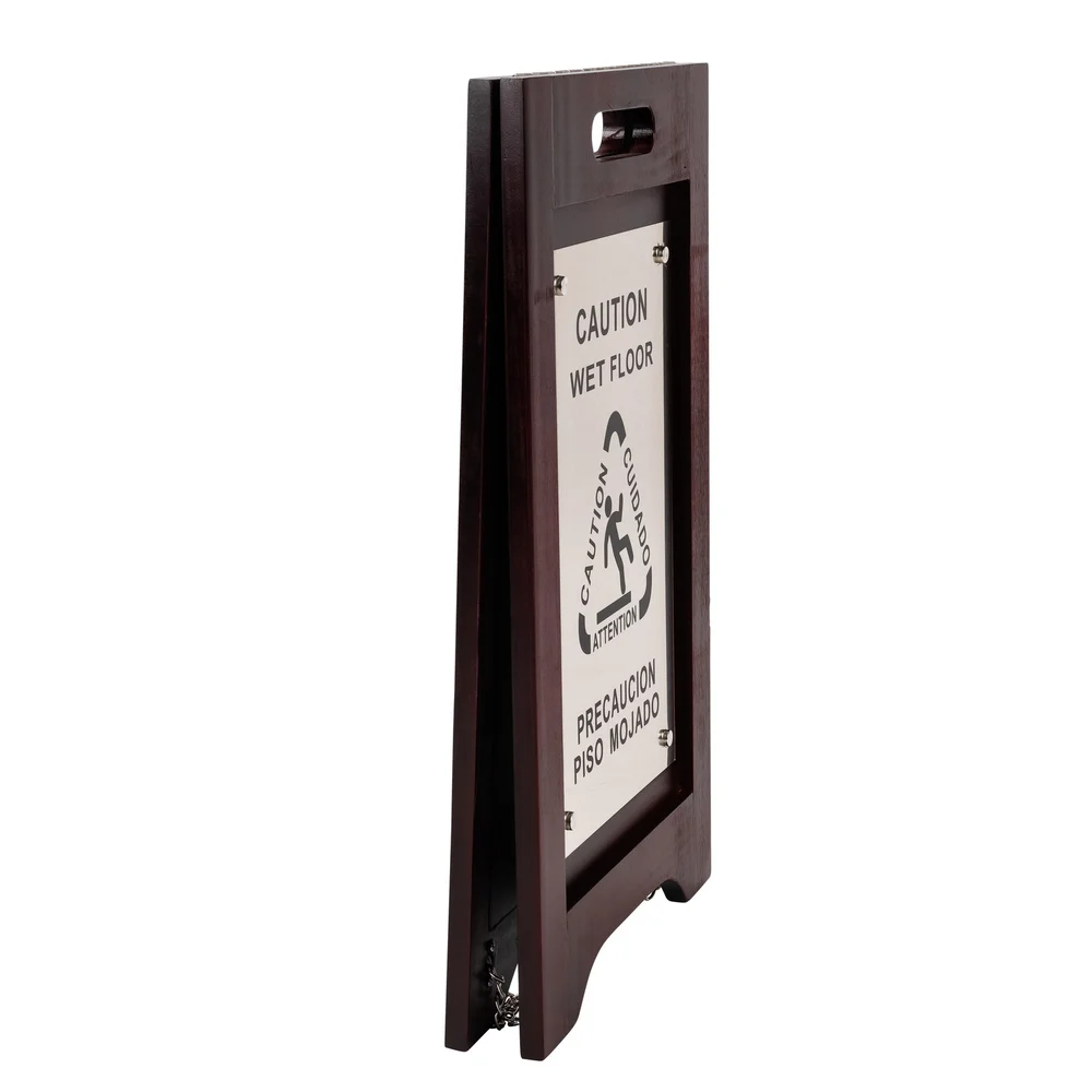 Registry Wood Bilingual Wet Floor Sign, Dark Walnut with Nickel Hardware thumbnail 4