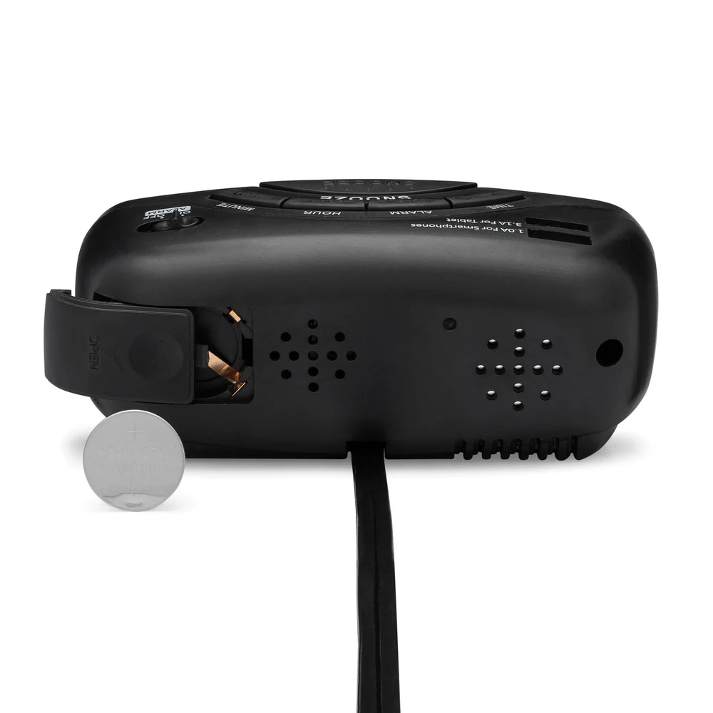 Registry Alarm Clock with 2 USB Ports, 0.6" Display, Black thumbnail 4