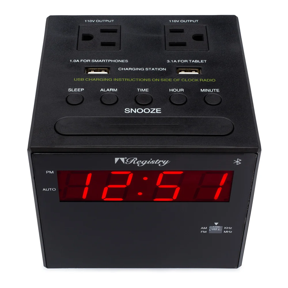 Registry Bluetooth Clock Radio with Dual USB Ports, Black thumbnail 3