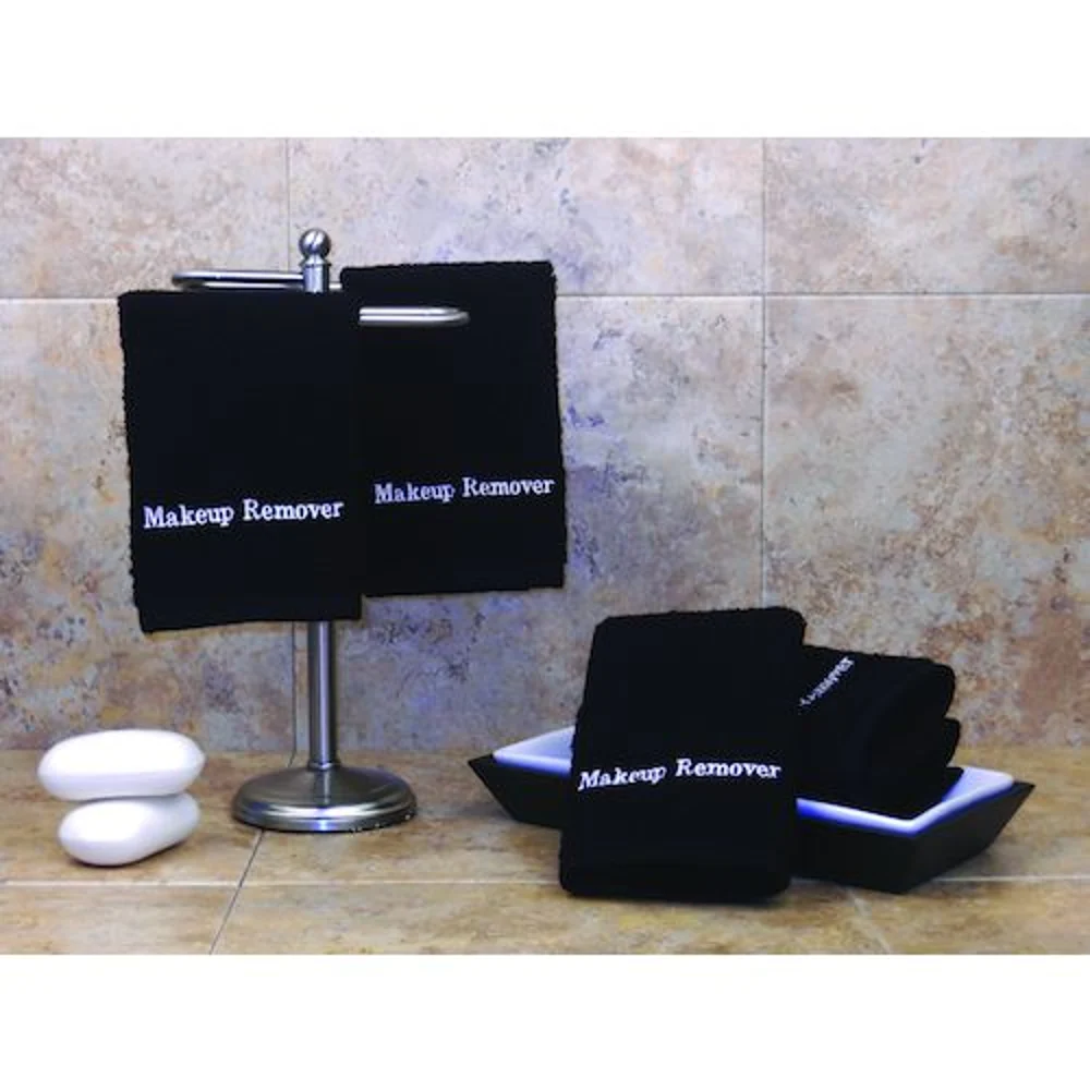 Registry Embroidered Makeup Remover Wash Cloth, 13"  x 13", Black