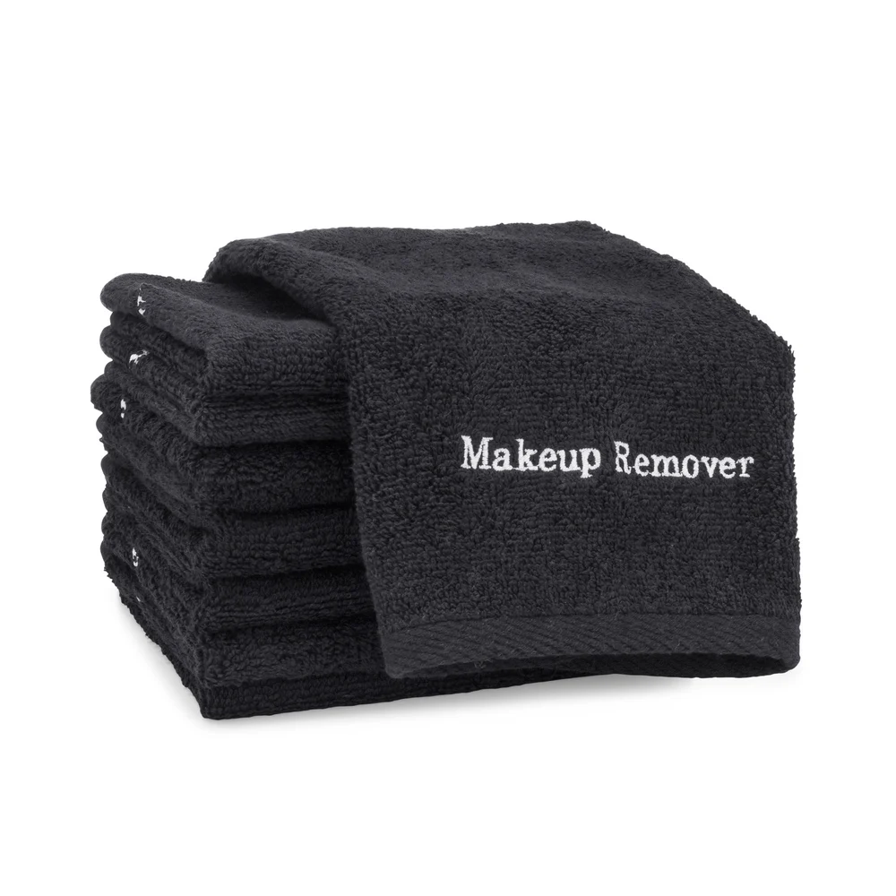 Registry Embroidered Makeup Remover Wash Cloth, 13"  x 13", Black thumbnail 2