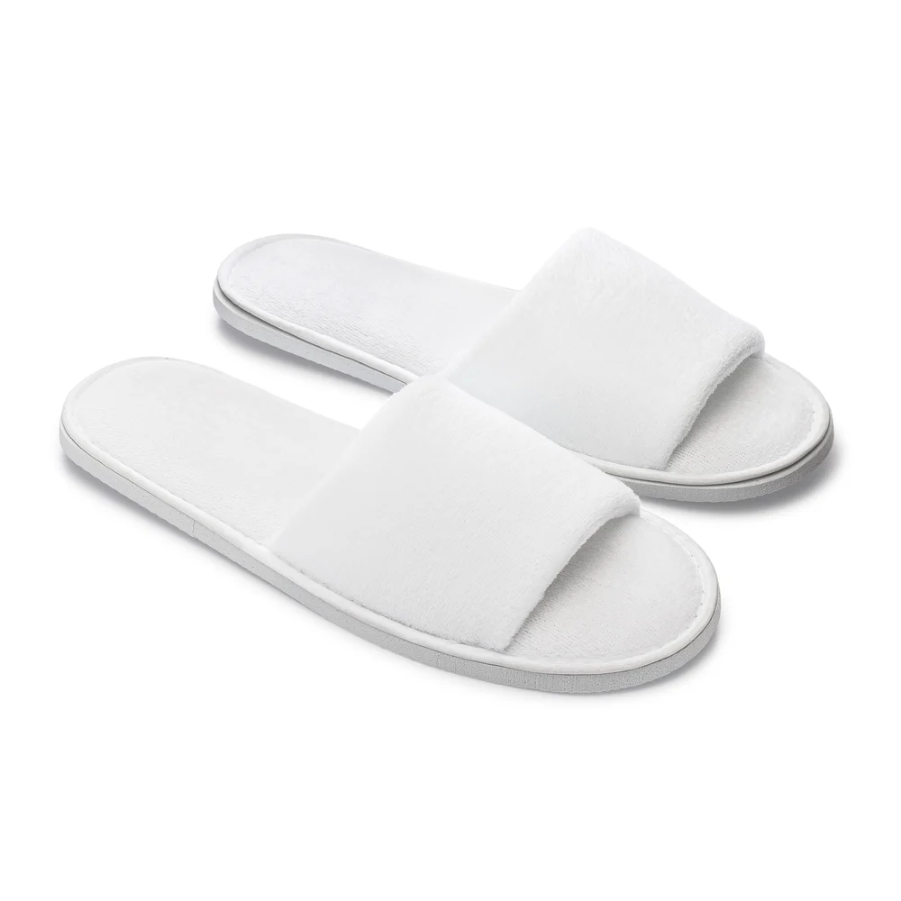 Registry Open Toe Terry Slippers, One Size with Storage Bag, White
