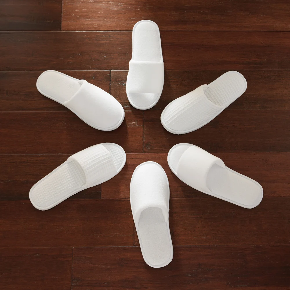 Le Montreux Open Toe Slippers, Waffle Weave, One Size, with Storage Bag, White thumbnail 5