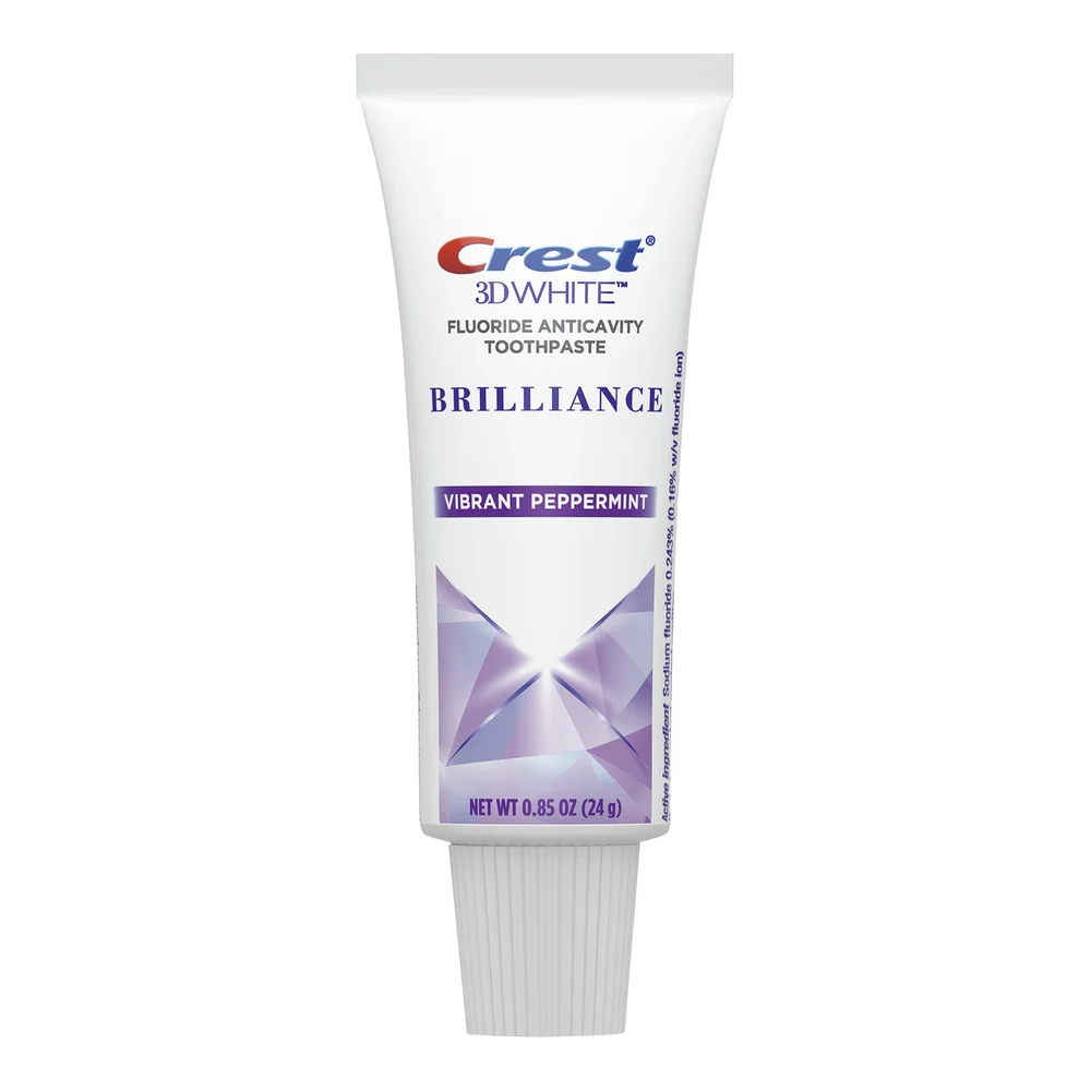 Crest 3D White Brilliance Advanced Whitening Technology + Advanced Stain Protection Toothpaste, Vibrant Peppermint, 0.85 Oz. Travel Tube