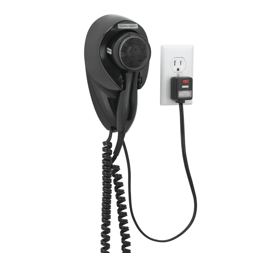 Hamilton Beach Compact Hair Dryer, Wall Mount, Night Light, Black
