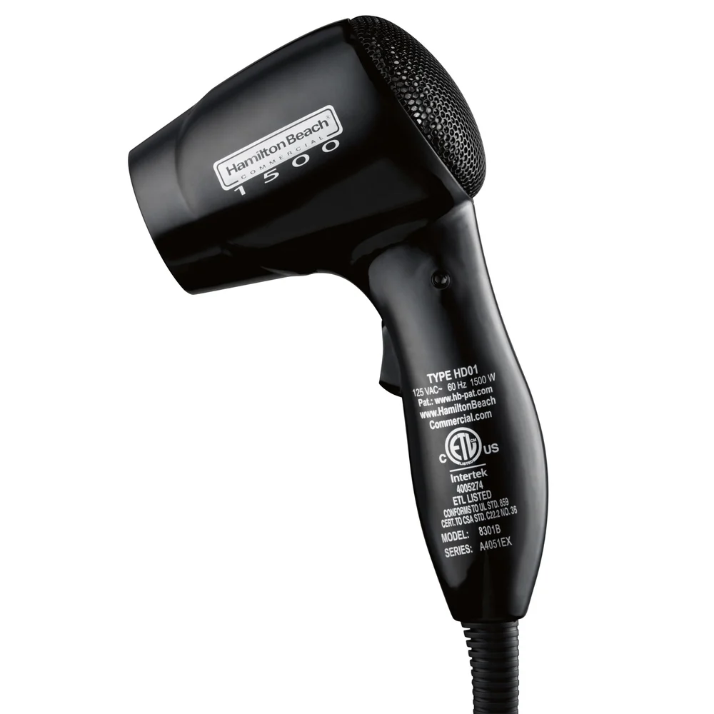 Hamilton Beach Compact Hair Dryer, Wall Mount, Night Light, Black thumbnail 2