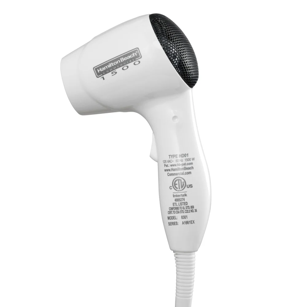 Hamilton Beach Commercial Compact Wall Mount Hair Dryer, White thumbnail 2