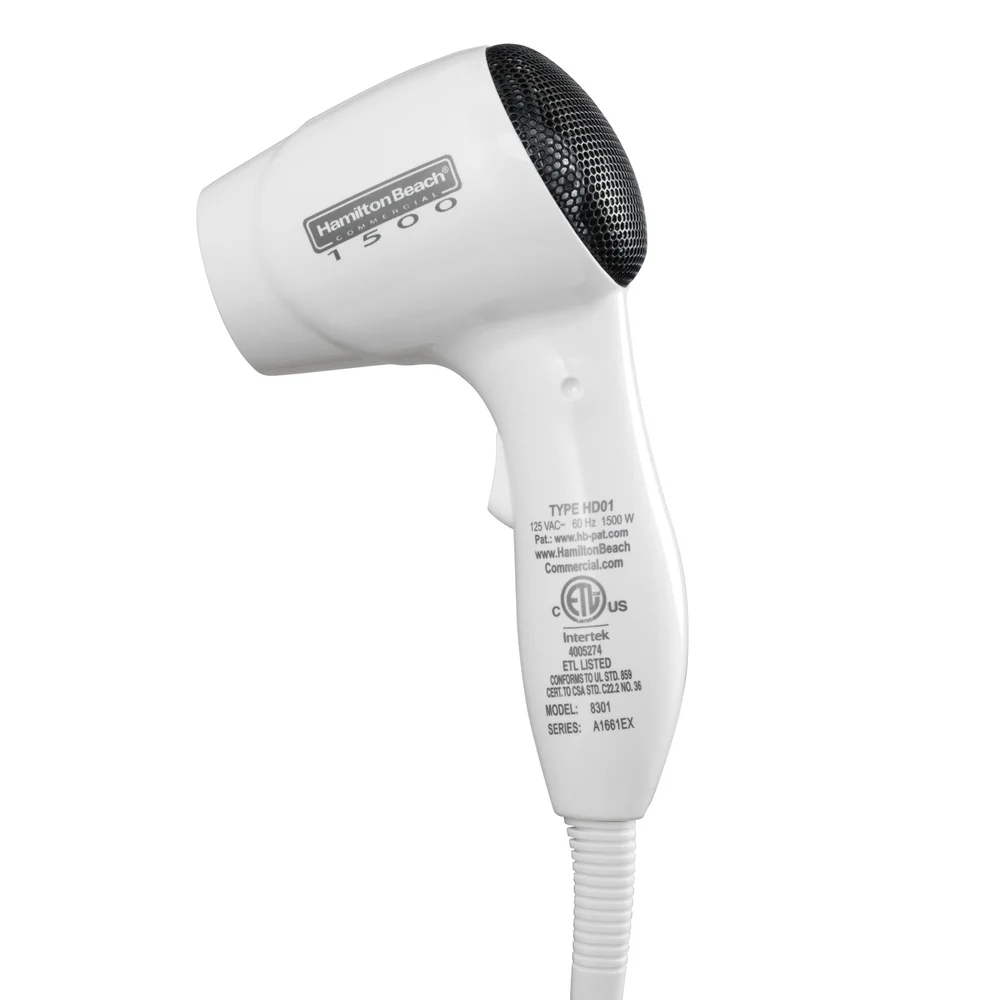 Hamilton Beach Compact Hair Dryer, Wall Mount, Night Light, White thumbnail 2