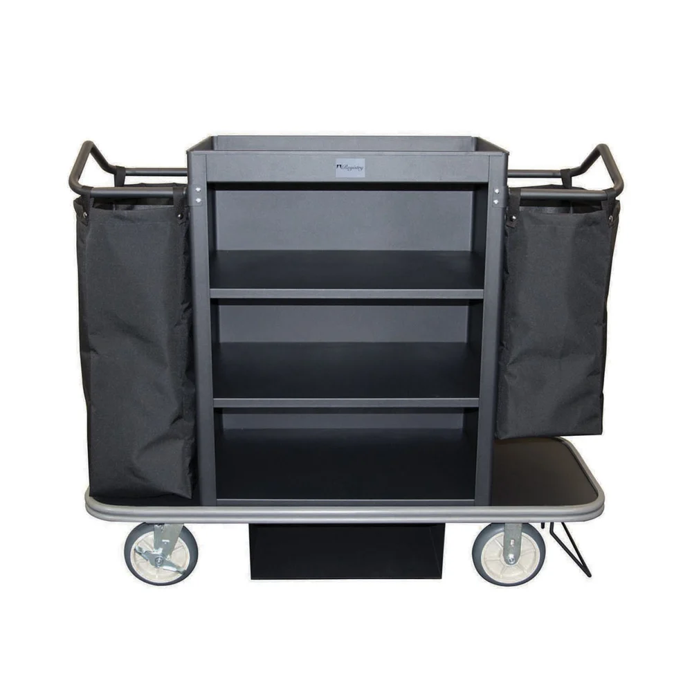 Registry Deluxe 3 Shelf Housekeeping Cart , Steel, Black