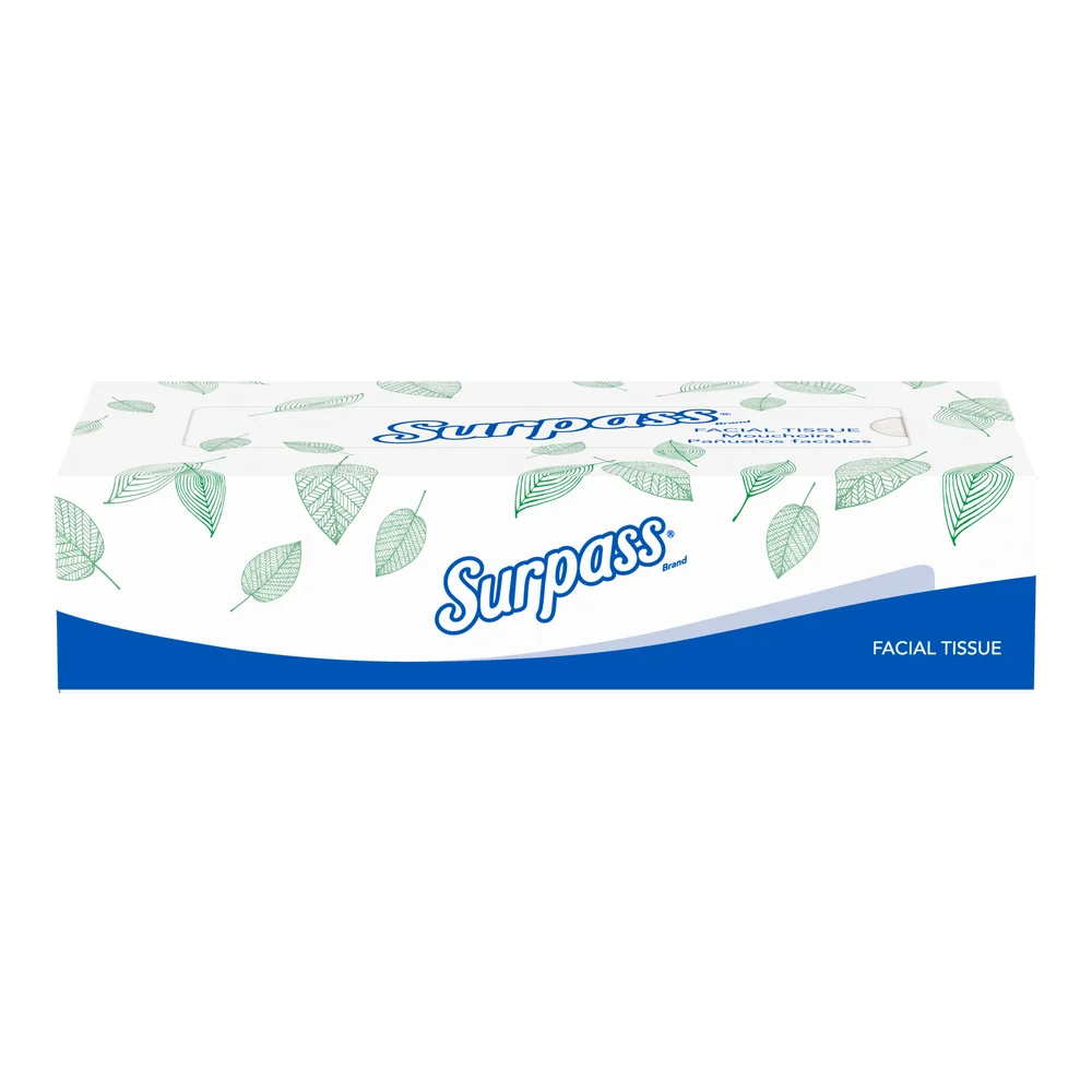 Surpass Flat Facial Tissue, 2-Ply Recycled Fiber, 125 Sheets