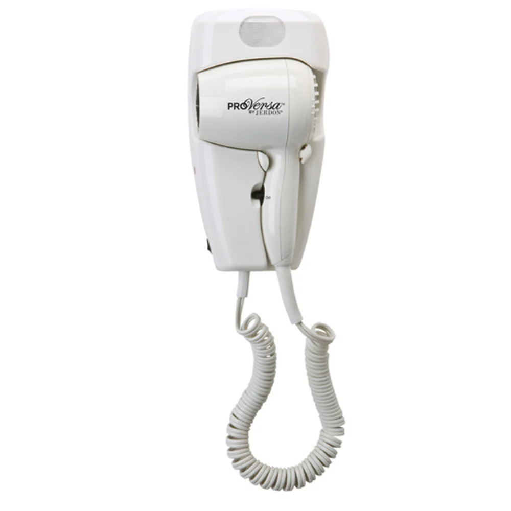 Jerdon ProVersa Compact Wall-Mount Hair Dryer with Night-Light, White